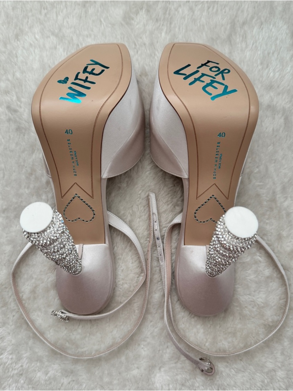 Sophia Webster Crystal Platform Ivory Satin Ankle Strap Bridal Wedding Sandal